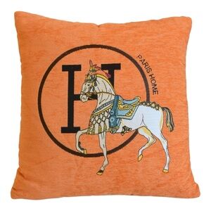French Parisian Hermès-Style Equestrian Feather/Down Pillow 18” Square